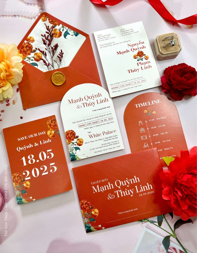 Thiệp Cưới DA-604 2 Thiệp Cưới Màu Cam Đẹp